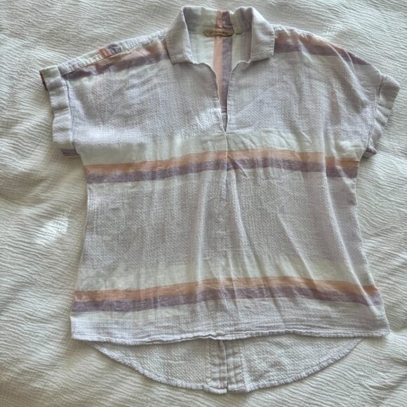 Soft Surroundings Light-As-Air Top Medium Pastel Stripe Button Back Blouse - Picture 2 of 14